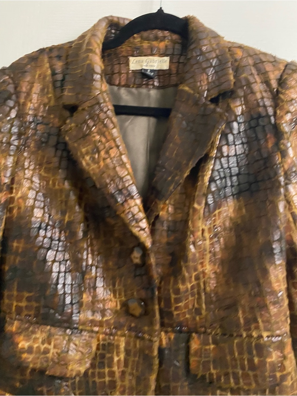Lena Gabrielle Faux Leather Croc/Python Exotic Embossed Edgy Blazer Jacket Sz 6 - Picture 6 of 16
